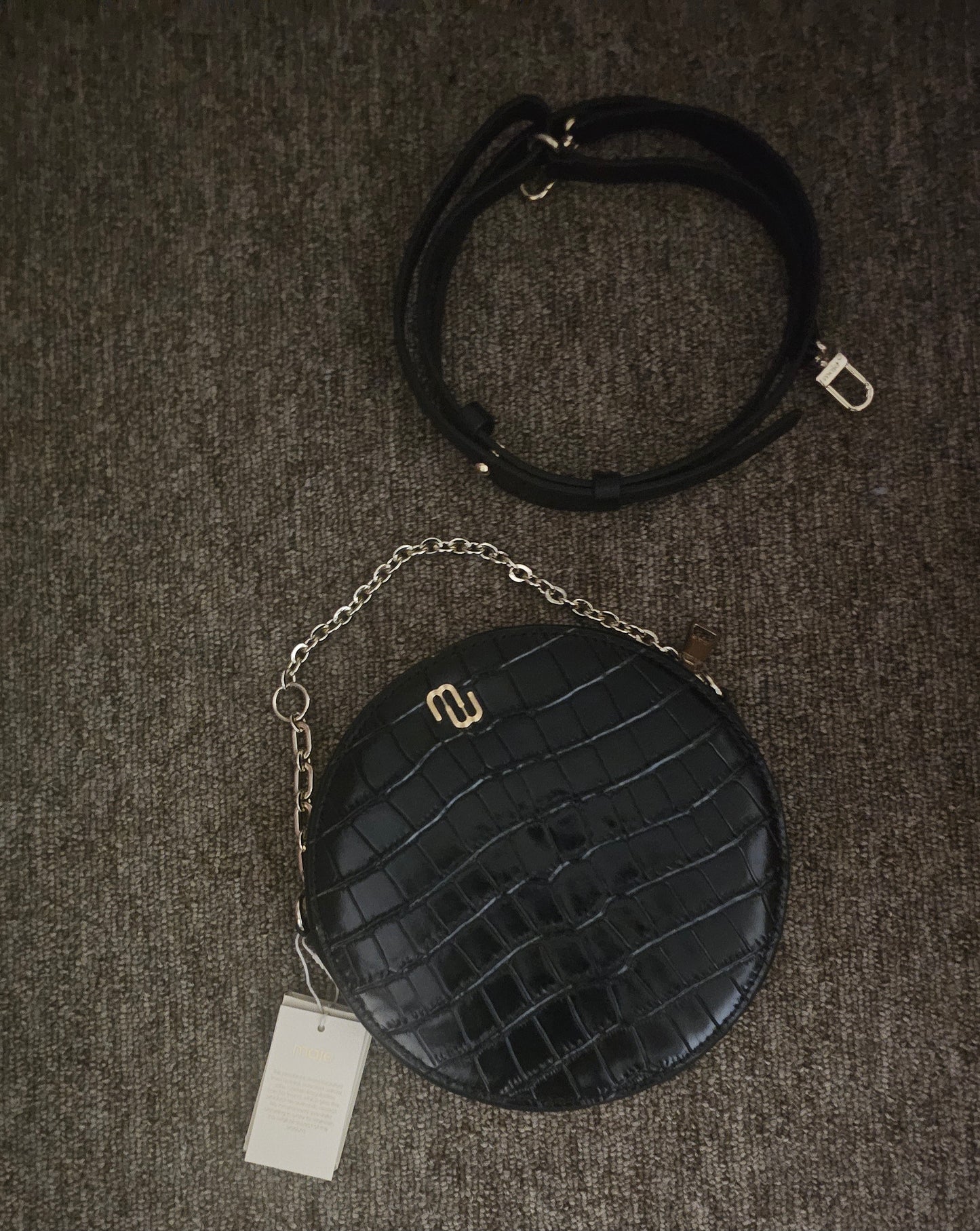 Maje croc embossed shoulder black purse