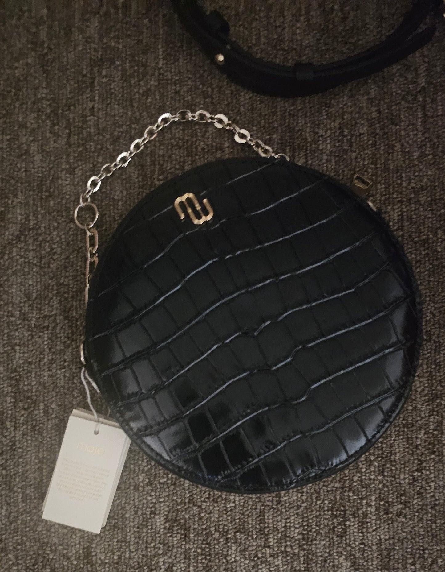 Maje croc embossed shoulder black purse