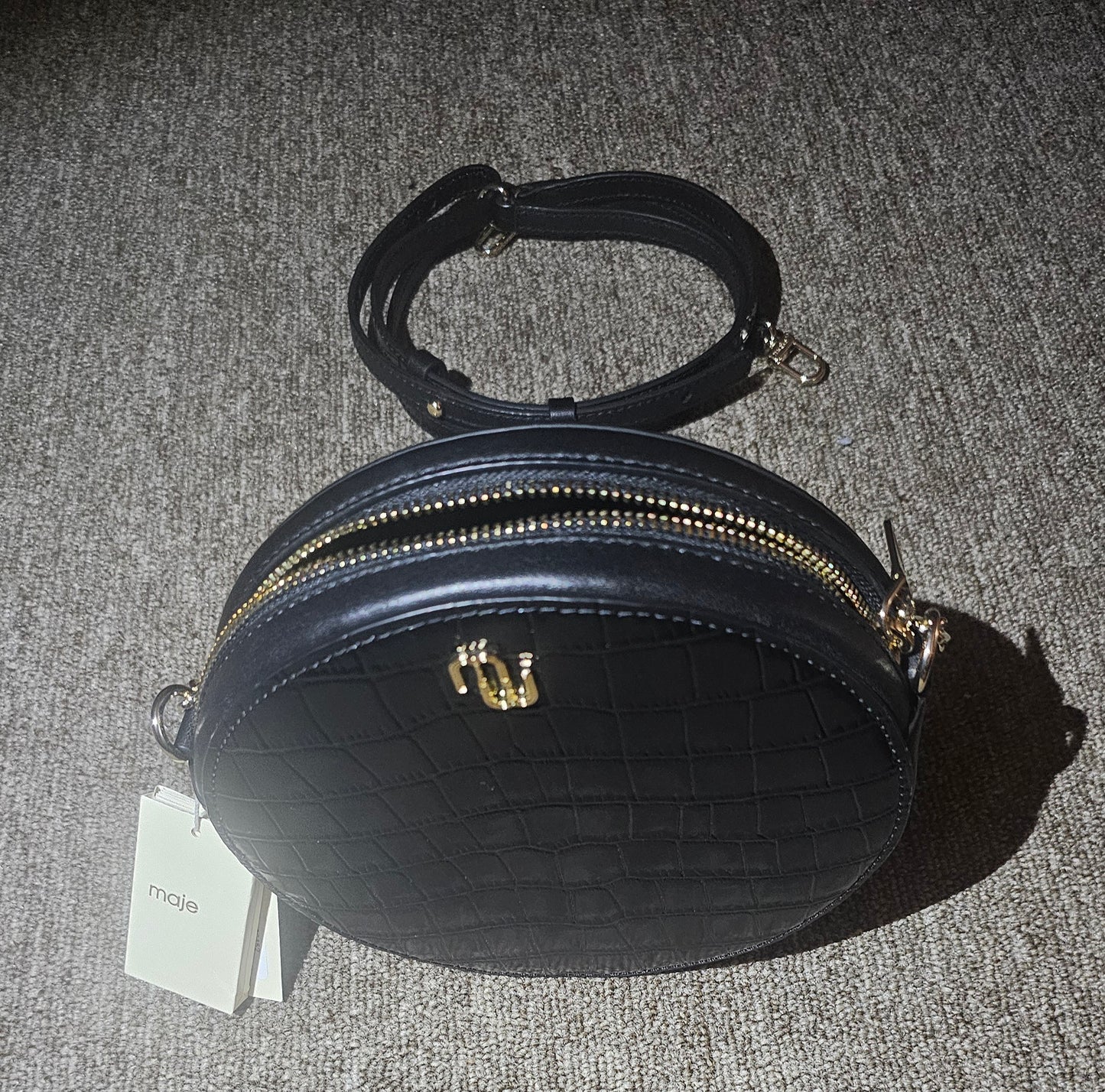 Maje croc embossed shoulder black purse