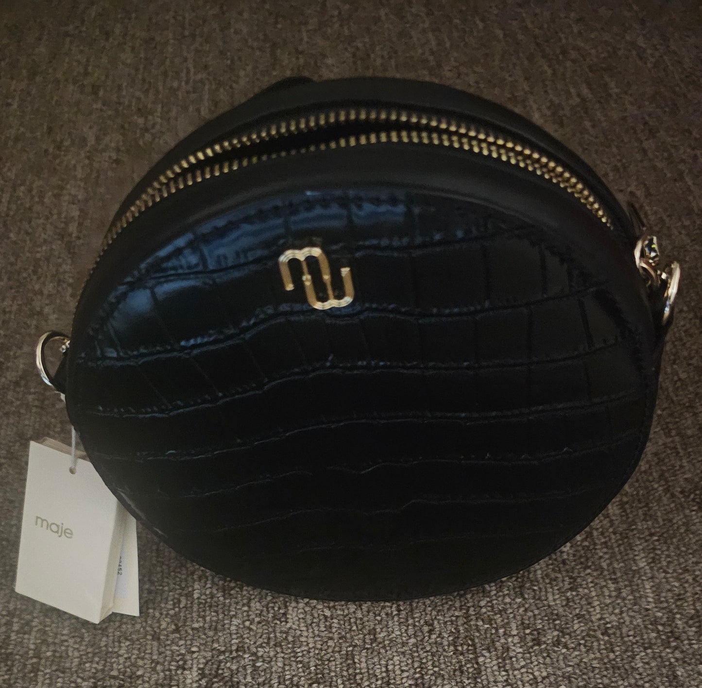 Maje croc embossed shoulder black purse