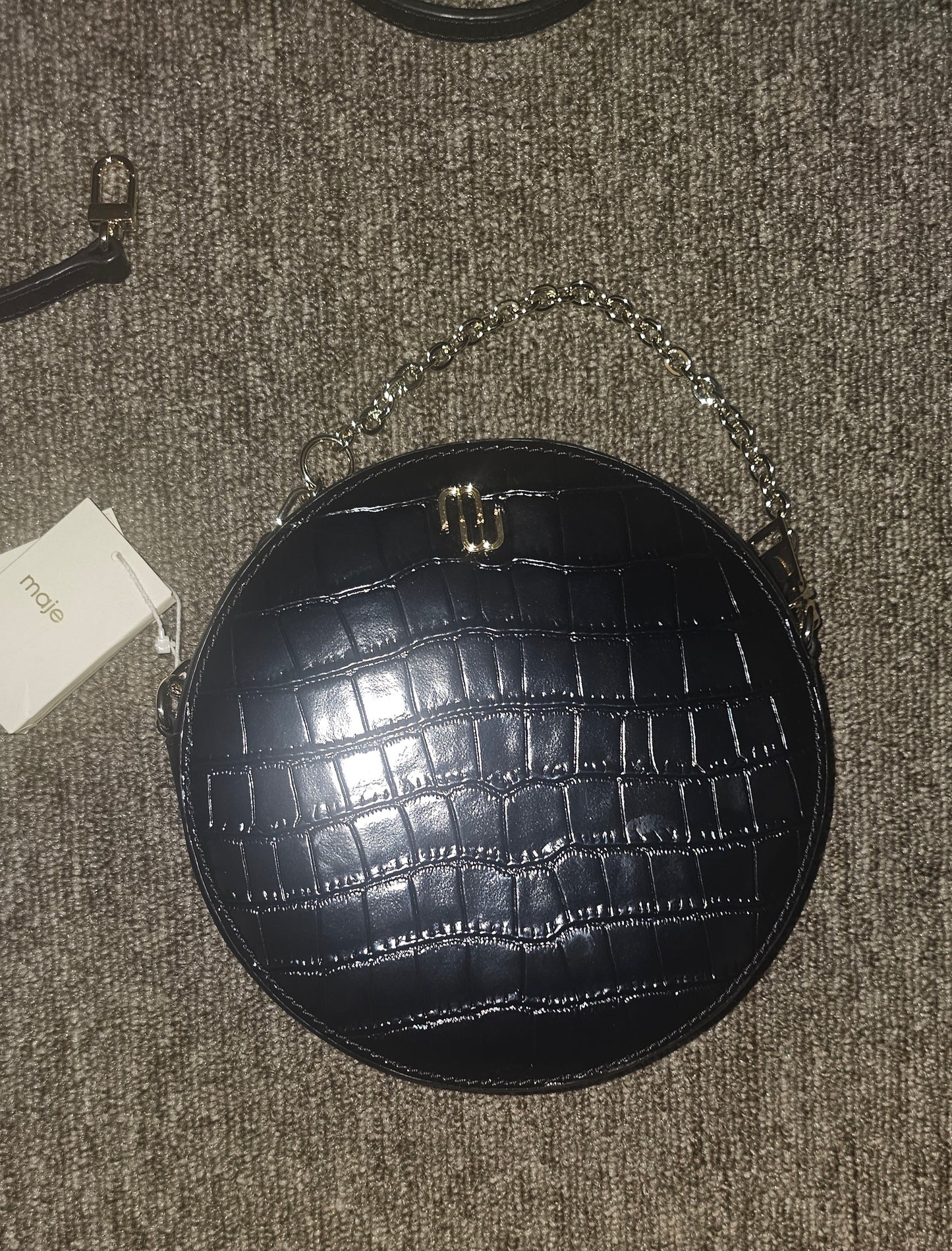 Maje croc embossed shoulder black purse