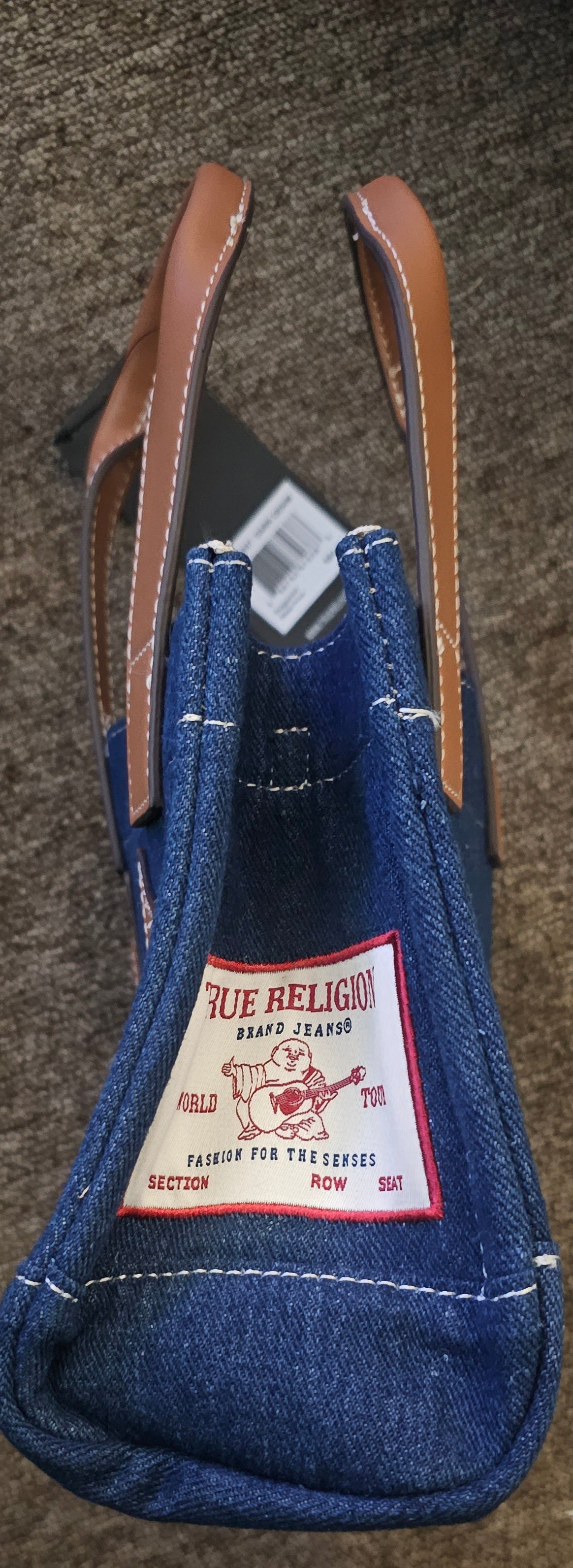 True Religion TR Mini Denim Tote Bag Purse Crossbody Dark Denim