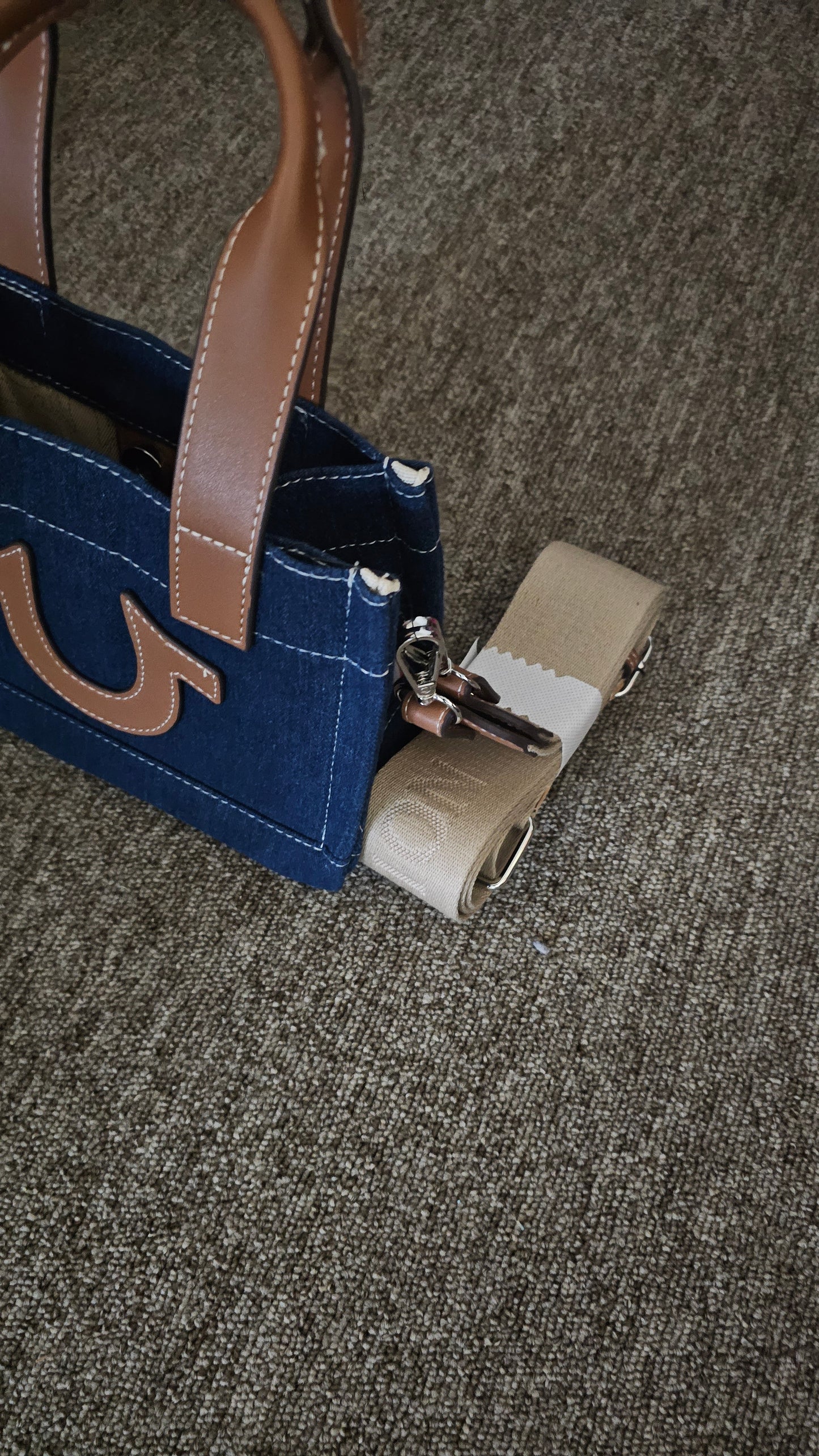 True Religion TR Mini Denim Tote Bag Purse Crossbody Dark Denim