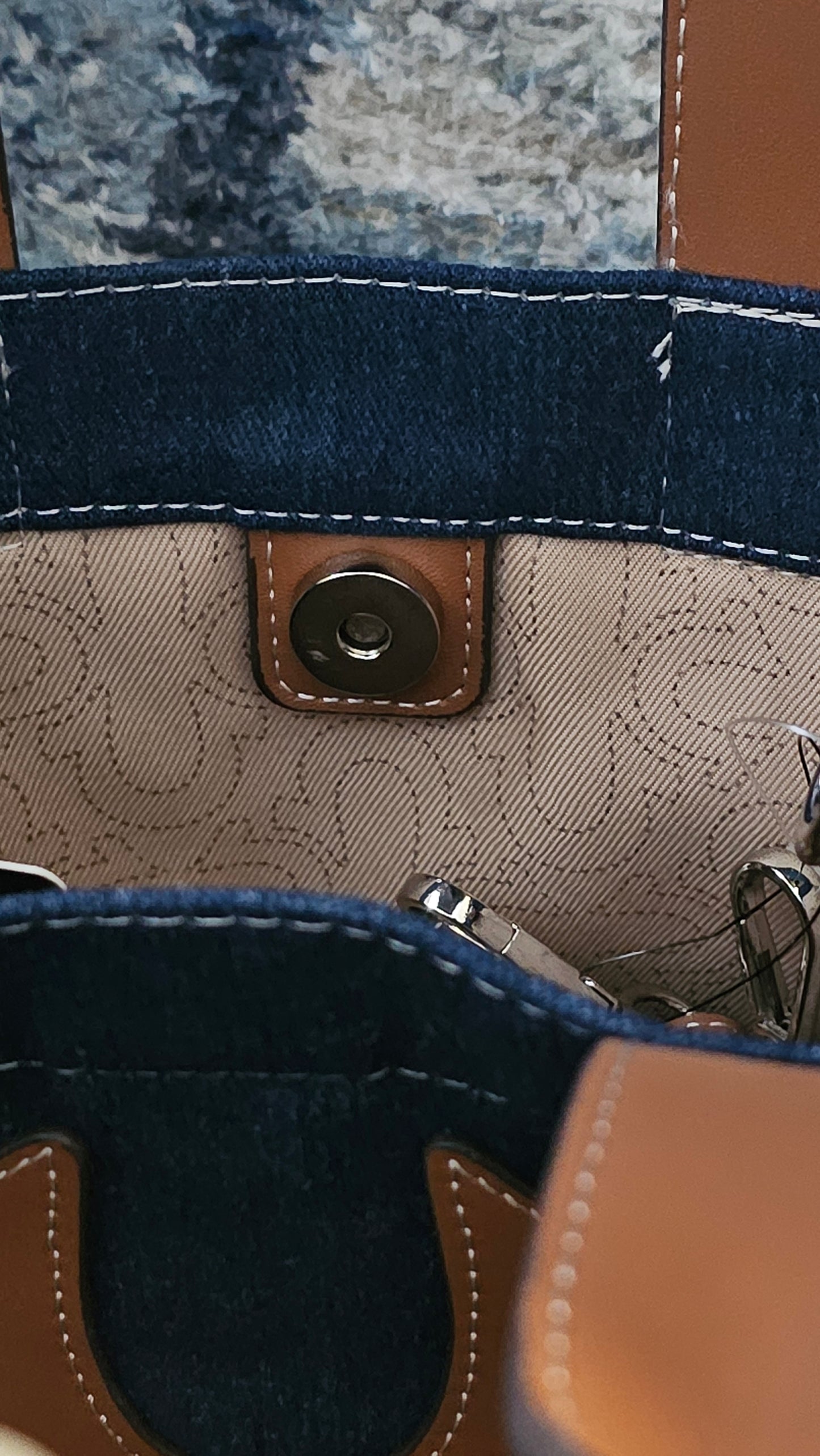 True Religion TR Mini Denim Tote Bag Purse Crossbody Dark Denim