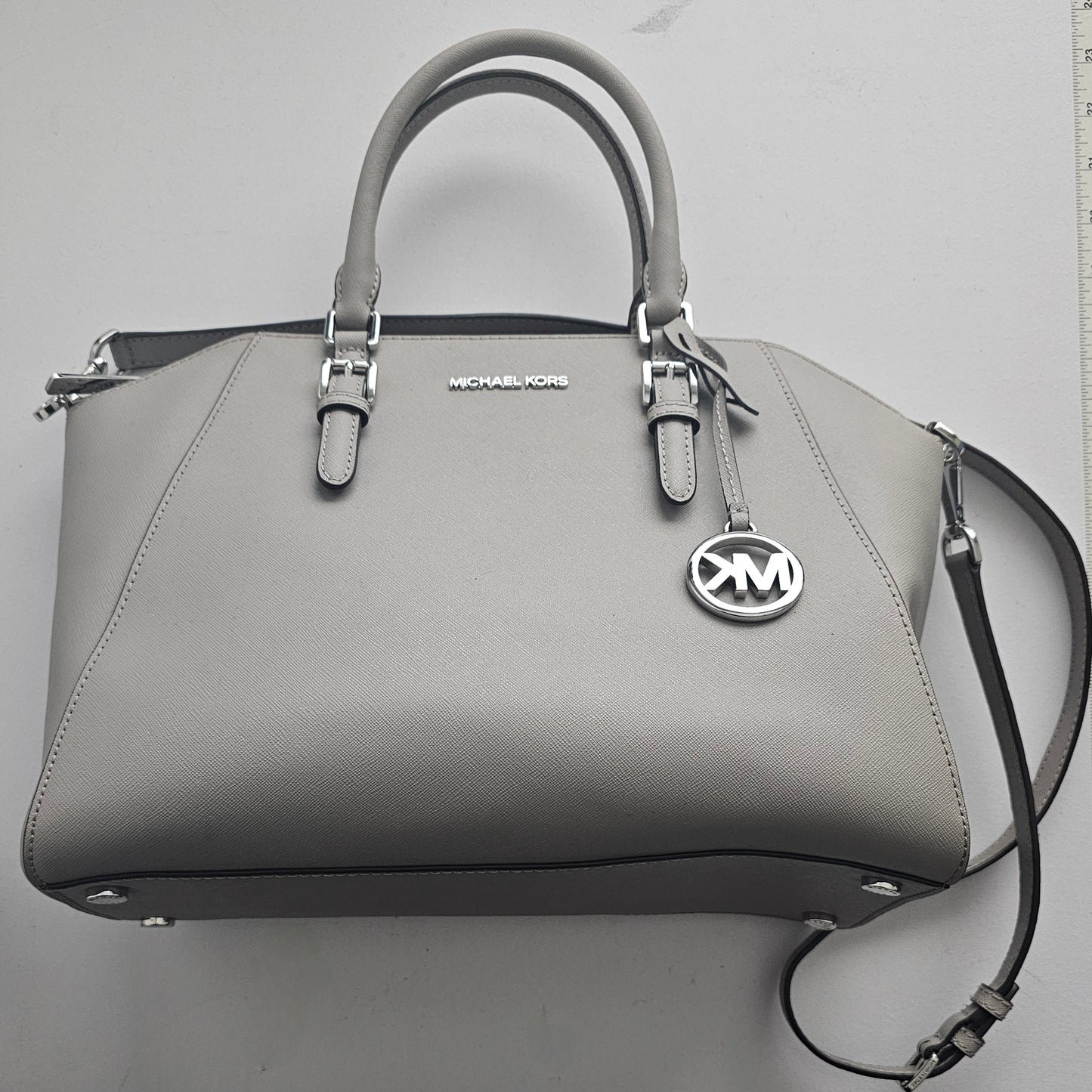 Michael Kors Large Ciara Saffiano Leather Tote Purse Satchel Pearl Gray