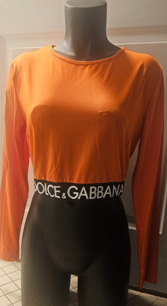 Long-sleeved jersey top with branded elastic with leggins