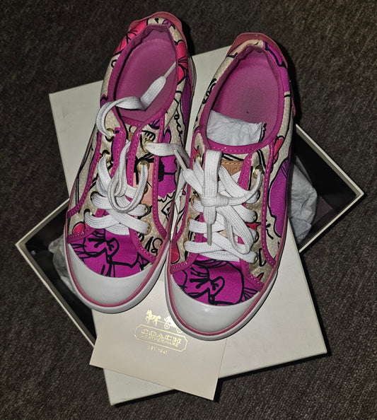 COACH~Barret Poppy Love Design Fuchsia Pink Patent Leather sneakers